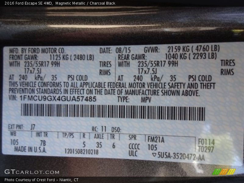 Magnetic Metallic / Charcoal Black 2016 Ford Escape SE 4WD