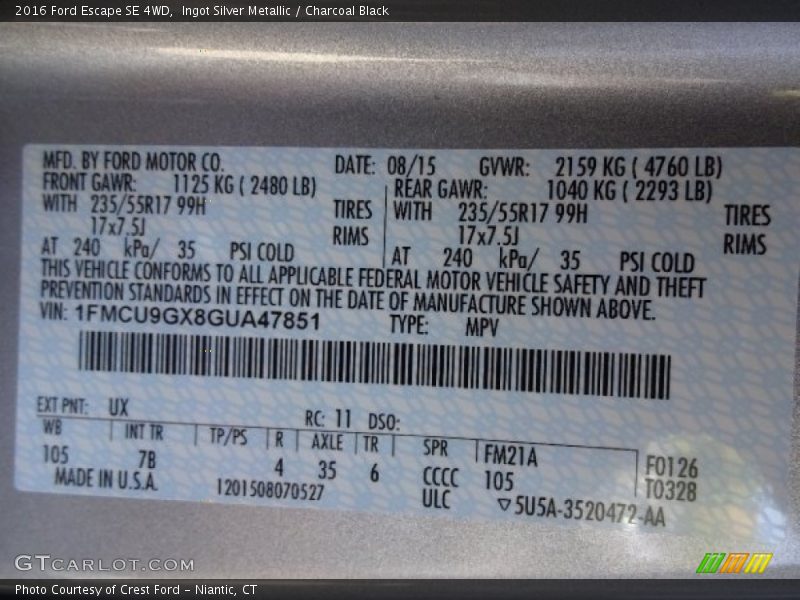 Ingot Silver Metallic / Charcoal Black 2016 Ford Escape SE 4WD