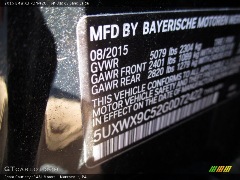 Jet Black / Sand Beige 2016 BMW X3 xDrive28i
