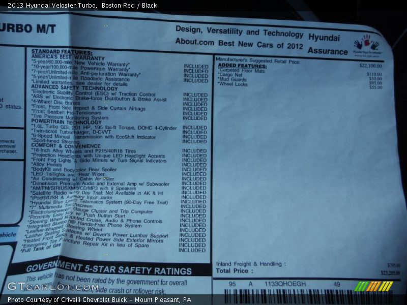 Boston Red / Black 2013 Hyundai Veloster Turbo