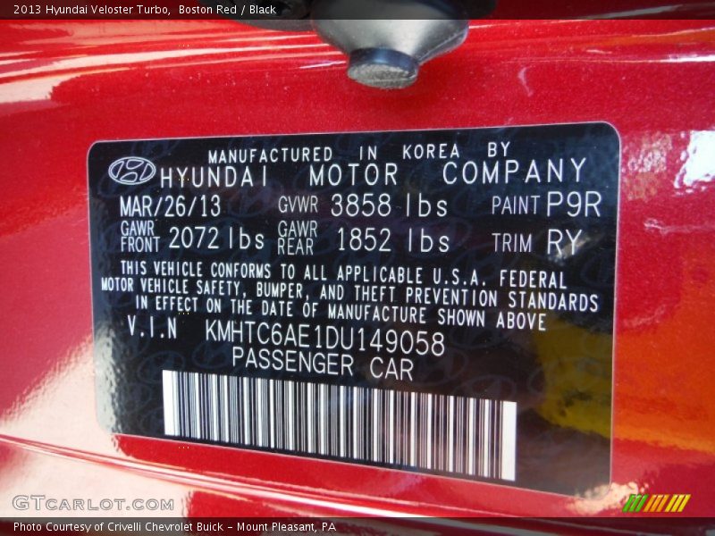 Boston Red / Black 2013 Hyundai Veloster Turbo