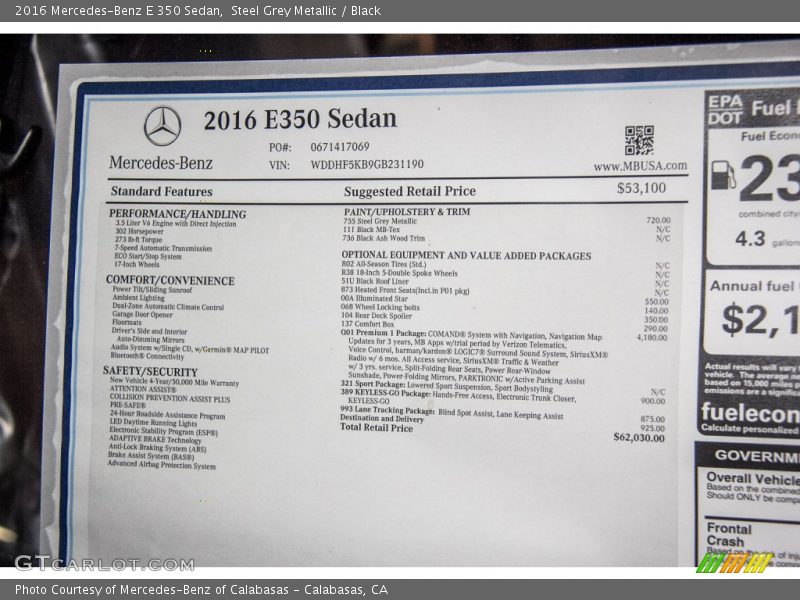 Steel Grey Metallic / Black 2016 Mercedes-Benz E 350 Sedan