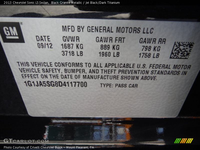 Black Granite Metallic / Jet Black/Dark Titanium 2013 Chevrolet Sonic LS Sedan