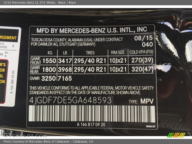 Black / Black 2016 Mercedes-Benz GL 550 4Matic