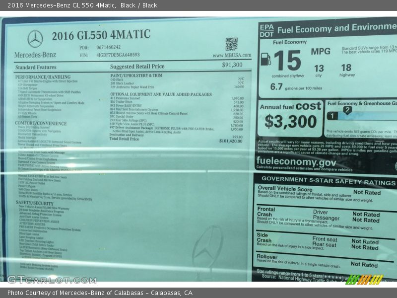 Black / Black 2016 Mercedes-Benz GL 550 4Matic