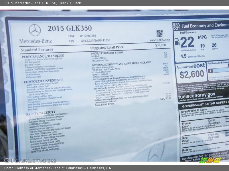  2015 GLK 350 Window Sticker