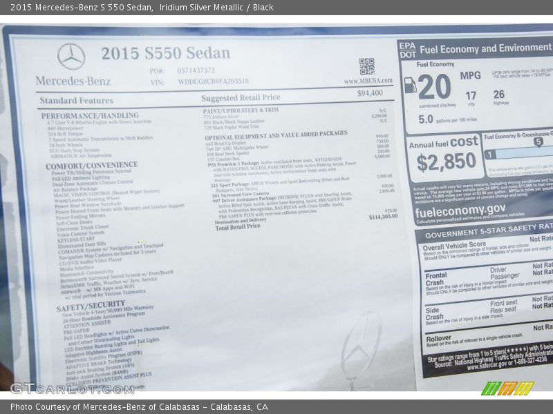 Iridium Silver Metallic / Black 2015 Mercedes-Benz S 550 Sedan