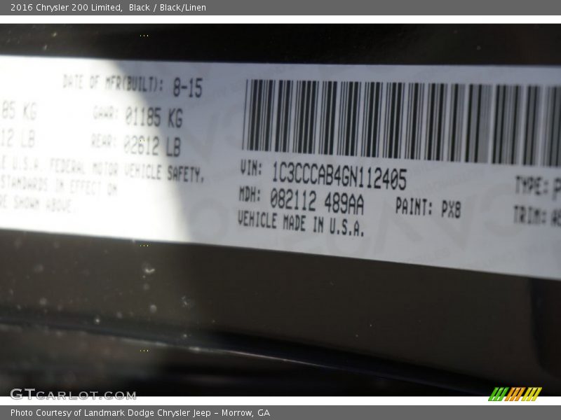 Black / Black/Linen 2016 Chrysler 200 Limited