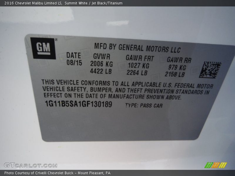 Summit White / Jet Black/Titanium 2016 Chevrolet Malibu Limited LS