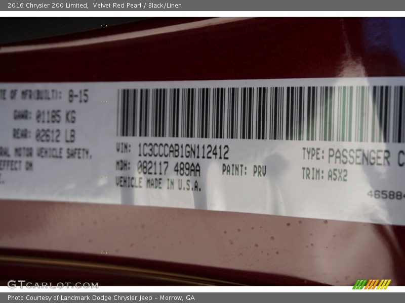 Velvet Red Pearl / Black/Linen 2016 Chrysler 200 Limited