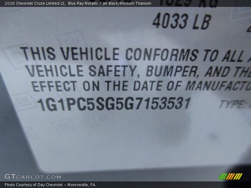 Blue Ray Metallic / Jet Black/Medium Titanium 2016 Chevrolet Cruze Limited LS