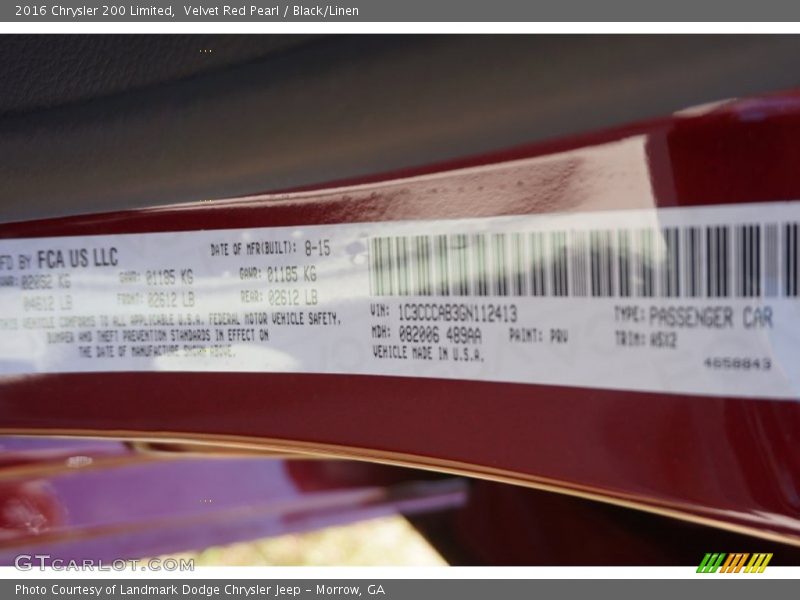 Velvet Red Pearl / Black/Linen 2016 Chrysler 200 Limited