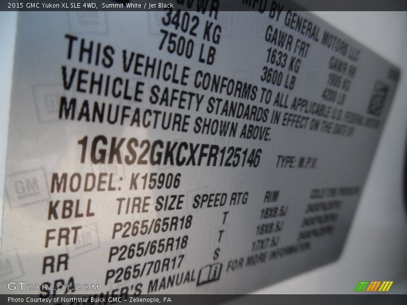 Summit White / Jet Black 2015 GMC Yukon XL SLE 4WD