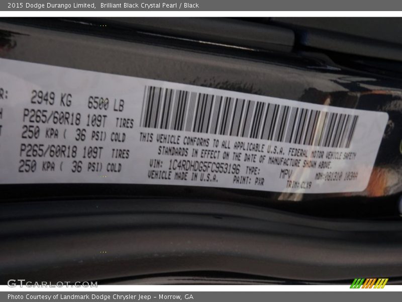 Brilliant Black Crystal Pearl / Black 2015 Dodge Durango Limited
