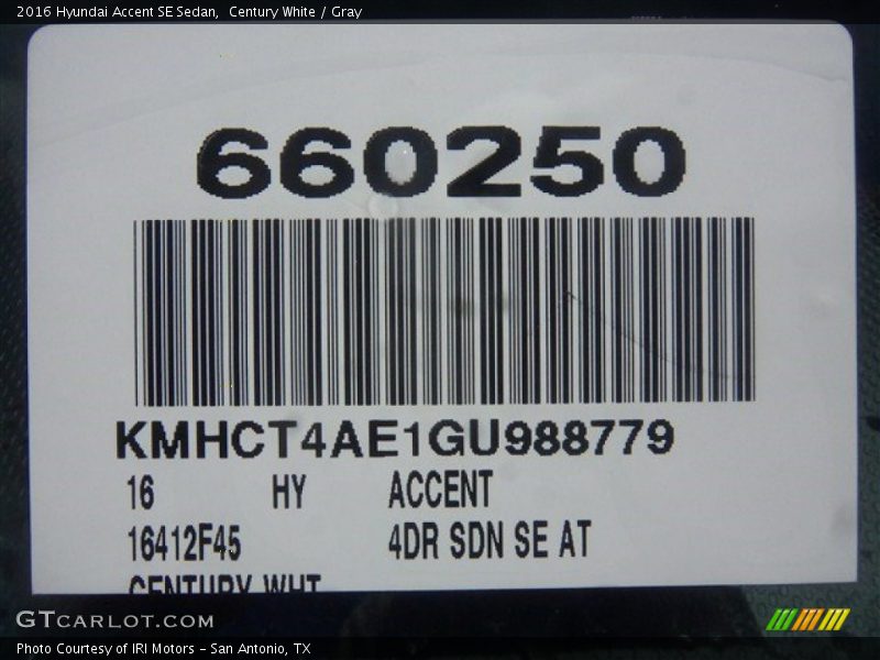 Century White / Gray 2016 Hyundai Accent SE Sedan