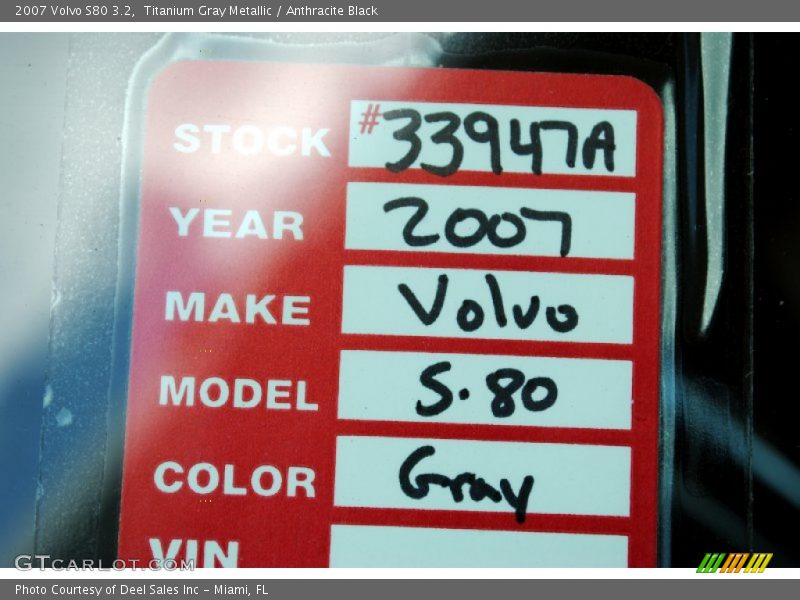 Titanium Gray Metallic / Anthracite Black 2007 Volvo S80 3.2