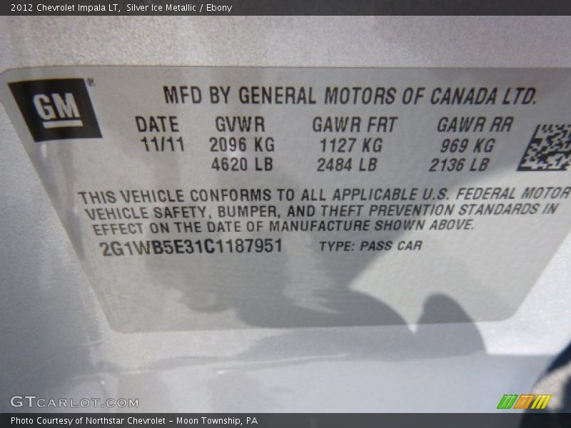 Silver Ice Metallic / Ebony 2012 Chevrolet Impala LT