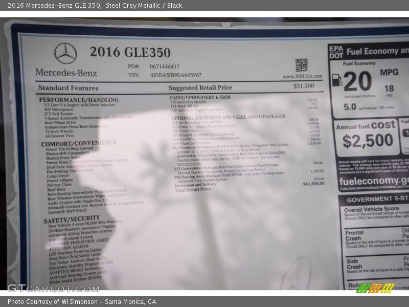 Steel Grey Metallic / Black 2016 Mercedes-Benz GLE 350