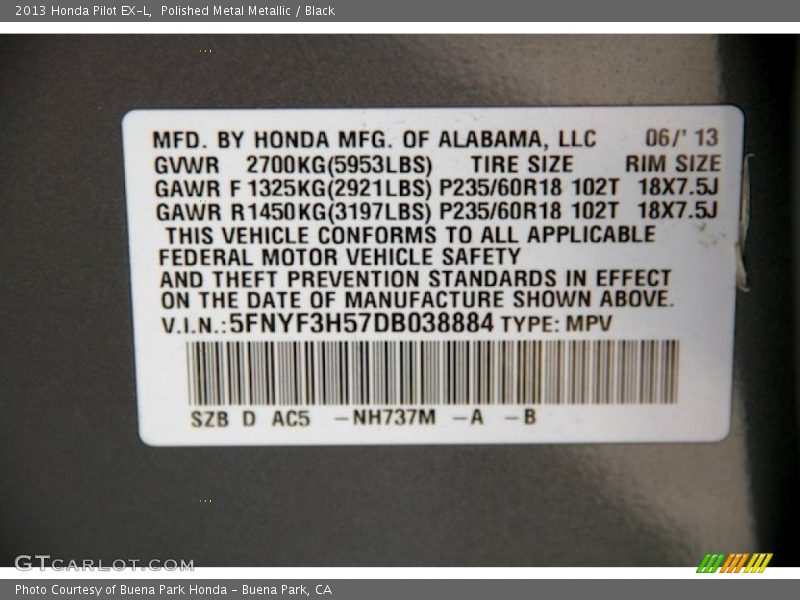 Polished Metal Metallic / Black 2013 Honda Pilot EX-L