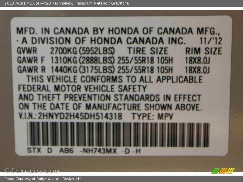 Palladium Metallic / Graystone 2013 Acura MDX SH-AWD Technology