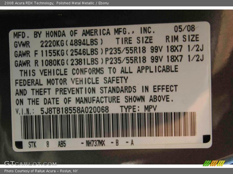 Polished Metal Metallic / Ebony 2008 Acura RDX Technology