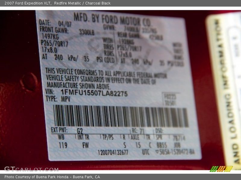 Redfire Metallic / Charcoal Black 2007 Ford Expedition XLT