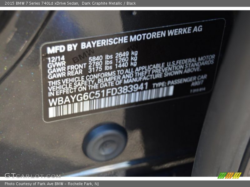 Dark Graphite Metallic / Black 2015 BMW 7 Series 740Ld xDrive Sedan