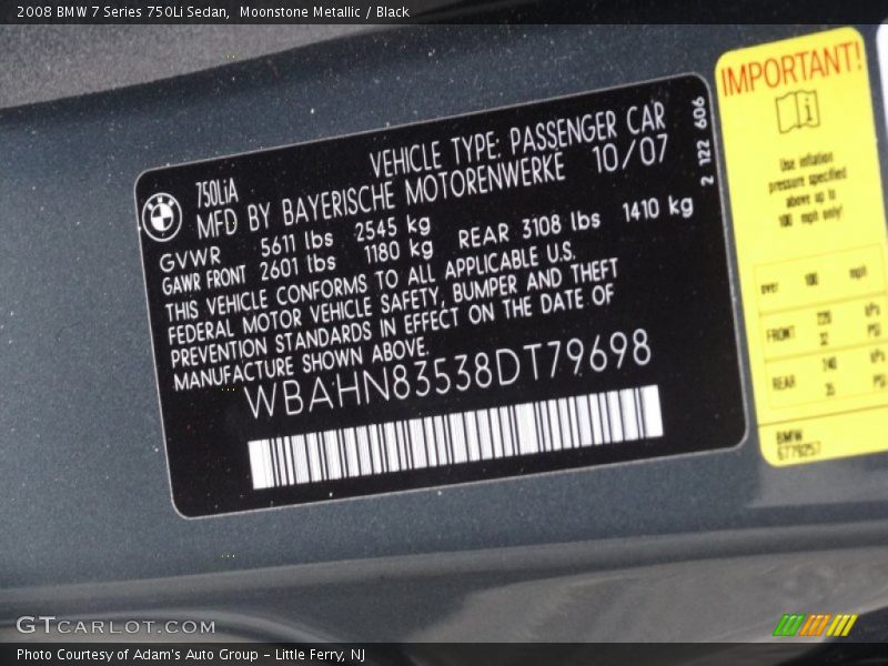 Moonstone Metallic / Black 2008 BMW 7 Series 750Li Sedan