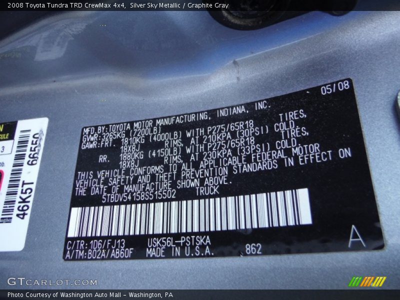 Silver Sky Metallic / Graphite Gray 2008 Toyota Tundra TRD CrewMax 4x4