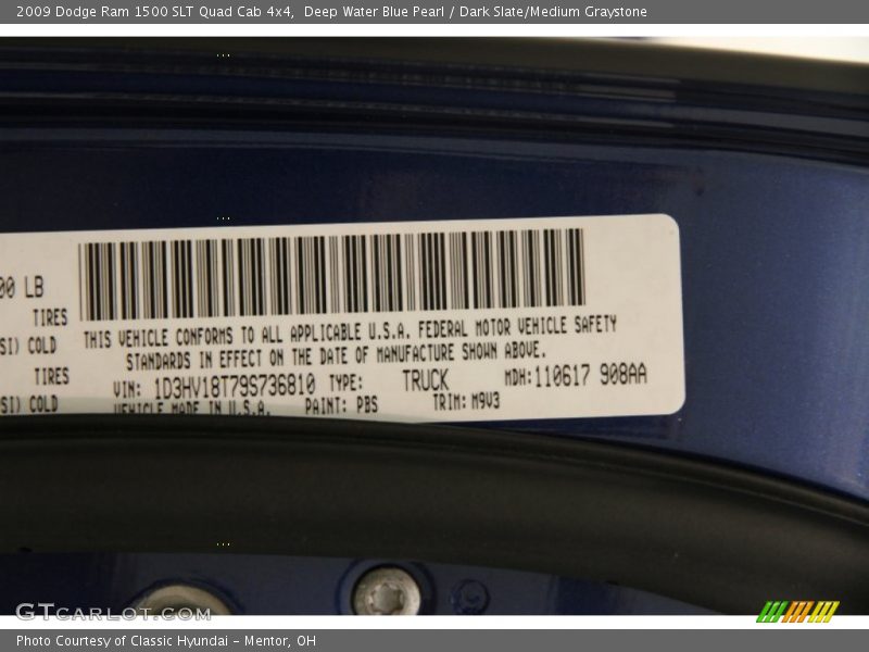 Deep Water Blue Pearl / Dark Slate/Medium Graystone 2009 Dodge Ram 1500 SLT Quad Cab 4x4