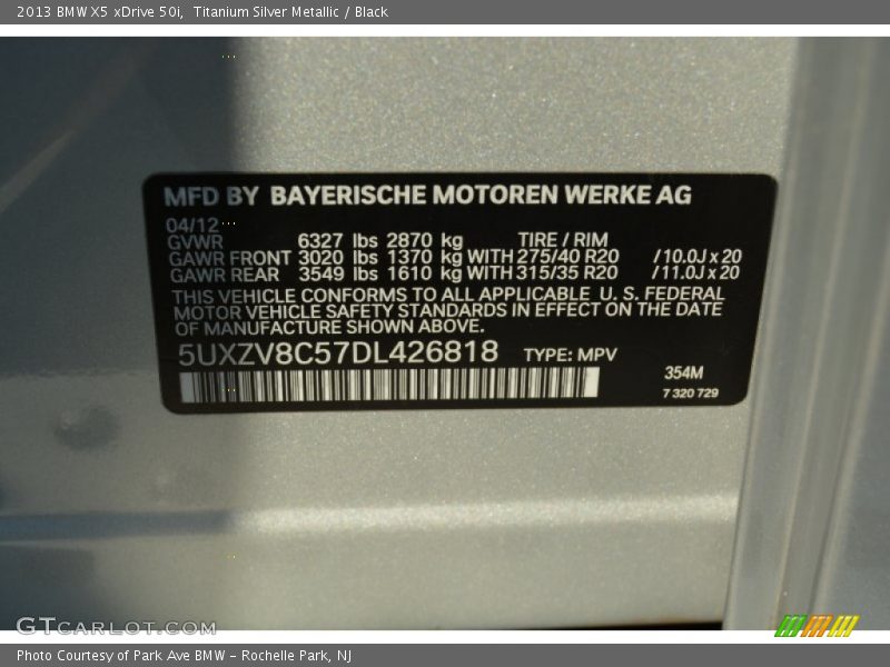 Titanium Silver Metallic / Black 2013 BMW X5 xDrive 50i
