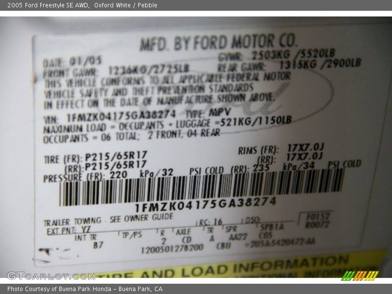 Oxford White / Pebble 2005 Ford Freestyle SE AWD