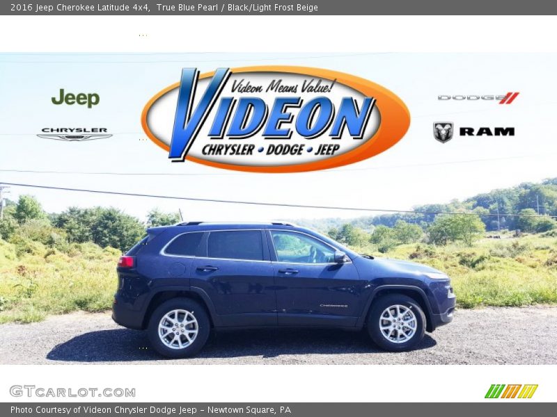 True Blue Pearl / Black/Light Frost Beige 2016 Jeep Cherokee Latitude 4x4