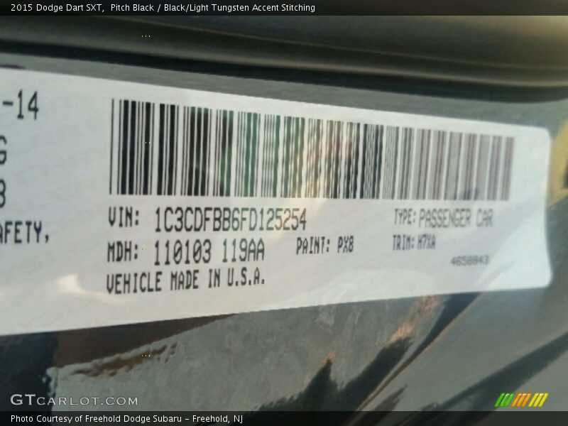 Pitch Black / Black/Light Tungsten Accent Stitching 2015 Dodge Dart SXT