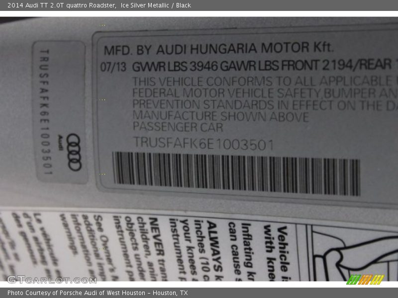 Ice Silver Metallic / Black 2014 Audi TT 2.0T quattro Roadster