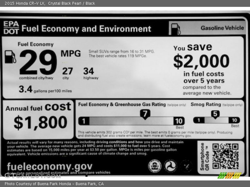 Crystal Black Pearl / Black 2015 Honda CR-V LX