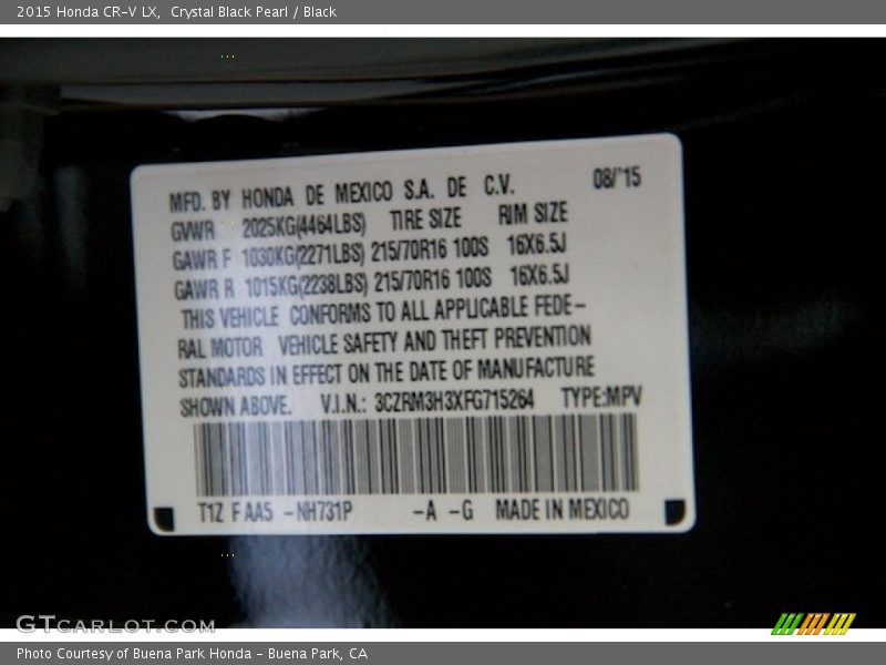 Crystal Black Pearl / Black 2015 Honda CR-V LX