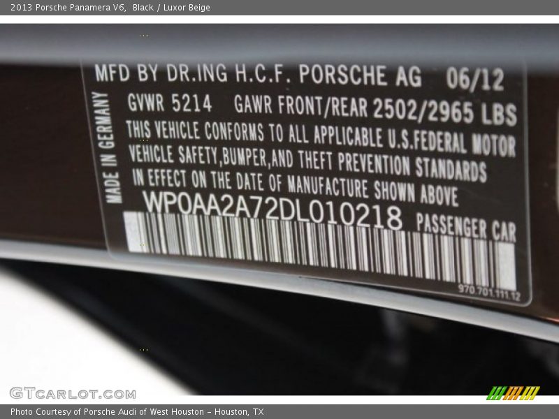 Black / Luxor Beige 2013 Porsche Panamera V6
