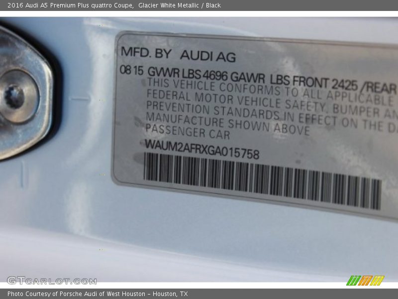 Glacier White Metallic / Black 2016 Audi A5 Premium Plus quattro Coupe