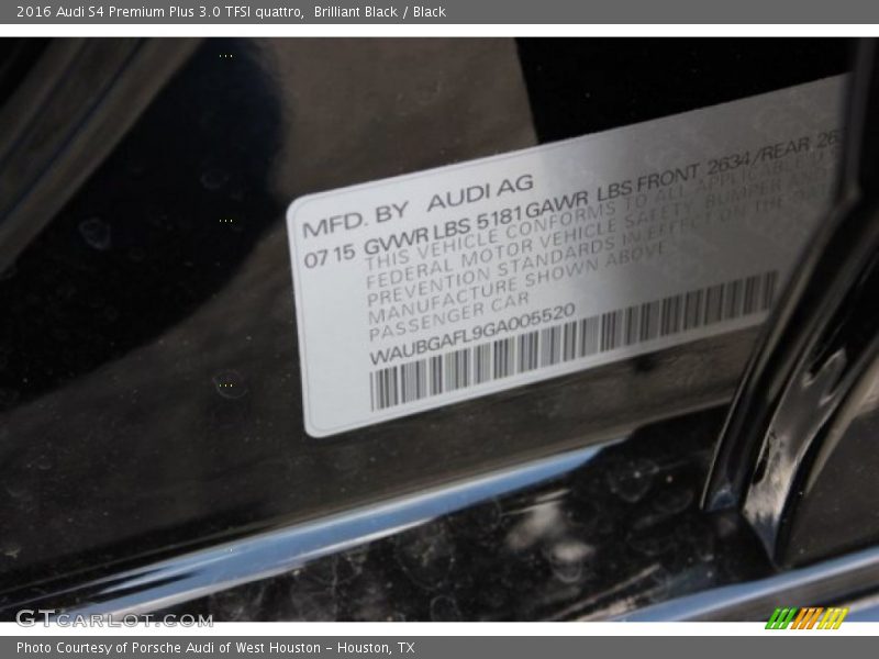 Brilliant Black / Black 2016 Audi S4 Premium Plus 3.0 TFSI quattro