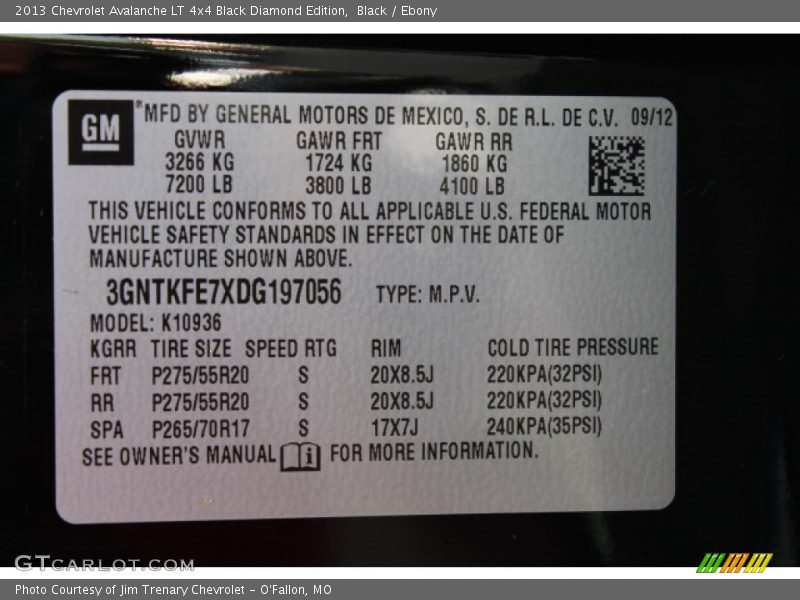 Black / Ebony 2013 Chevrolet Avalanche LT 4x4 Black Diamond Edition