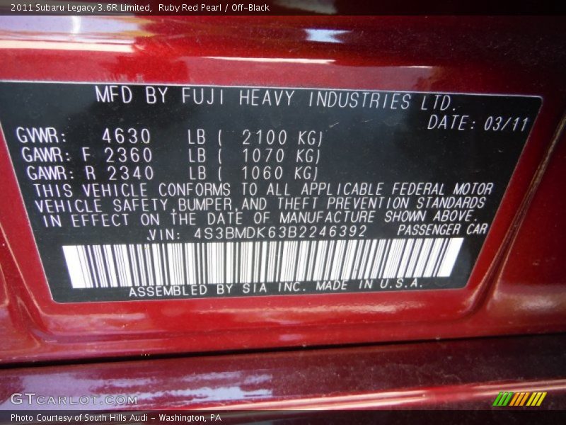 Ruby Red Pearl / Off-Black 2011 Subaru Legacy 3.6R Limited
