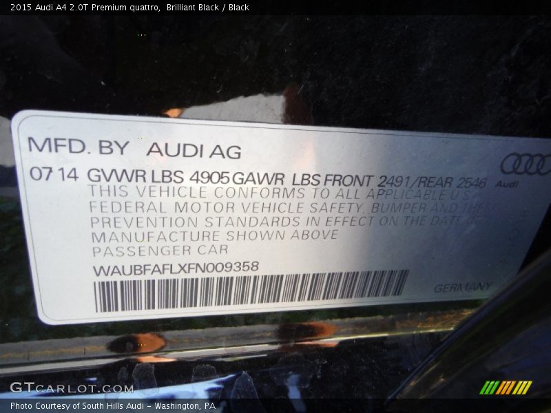 Brilliant Black / Black 2015 Audi A4 2.0T Premium quattro