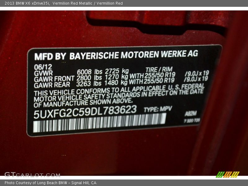 Vermilion Red Metallic / Vermillion Red 2013 BMW X6 xDrive35i