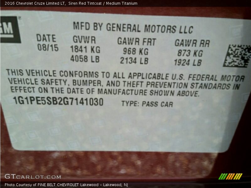 Siren Red Tintcoat / Medium Titanium 2016 Chevrolet Cruze Limited LT