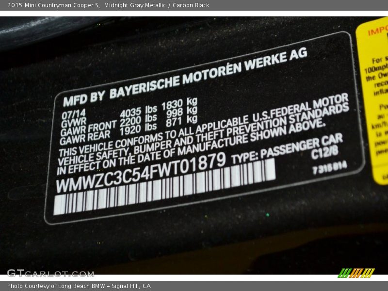 Midnight Gray Metallic / Carbon Black 2015 Mini Countryman Cooper S