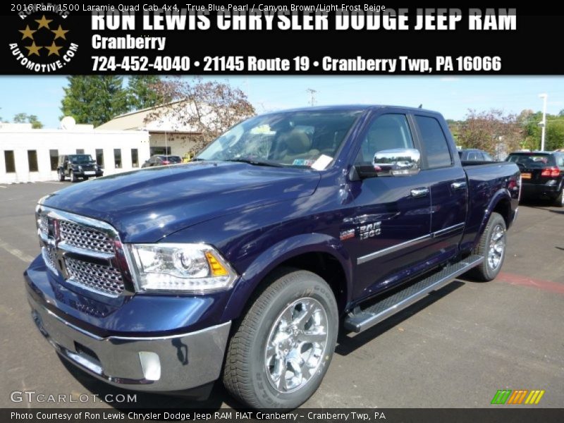 True Blue Pearl / Canyon Brown/Light Frost Beige 2016 Ram 1500 Laramie Quad Cab 4x4