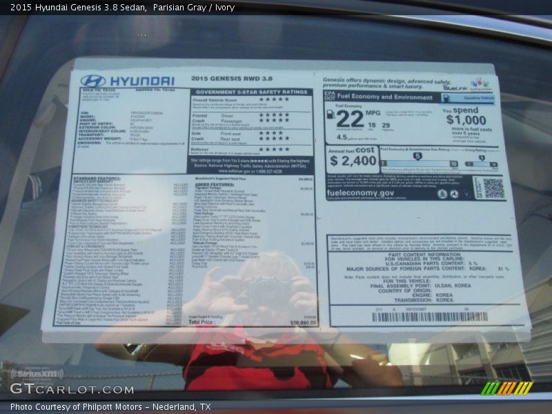 Parisian Gray / Ivory 2015 Hyundai Genesis 3.8 Sedan