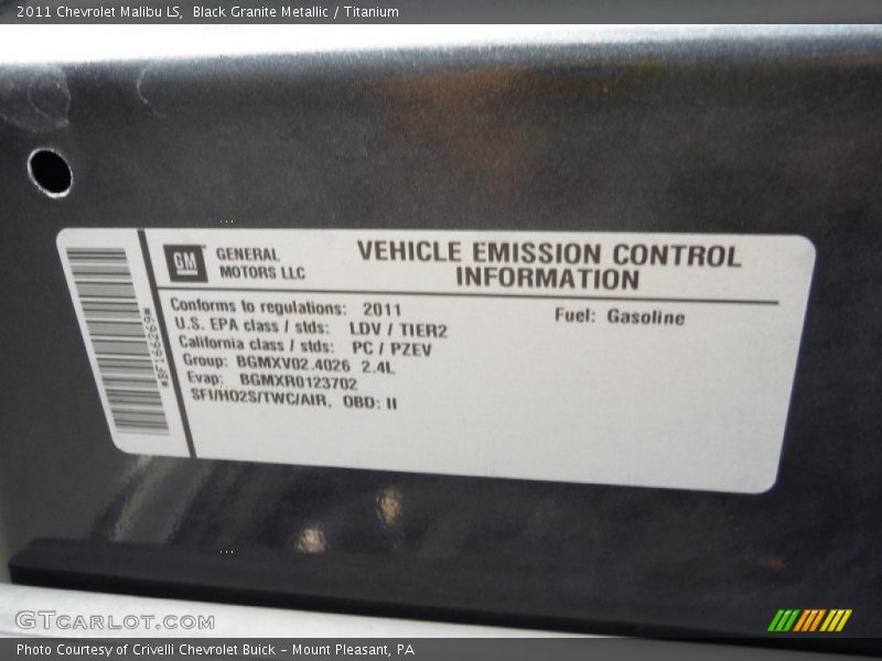 Black Granite Metallic / Titanium 2011 Chevrolet Malibu LS