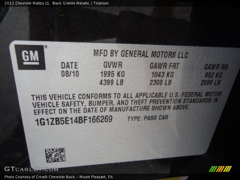 Black Granite Metallic / Titanium 2011 Chevrolet Malibu LS